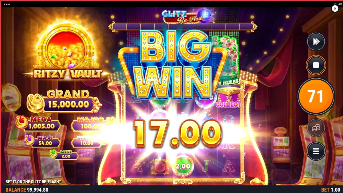 Bet It on the Glitz Re-Flash سلاٹ کا نیون اور گلیمرس انٹرفیس